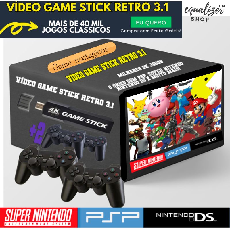 Videogame Game Stick 10000 Jogos Retro Classicos + 2 Controles Sem Fio