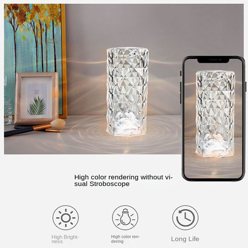 Luminária de Mesa em Cristal Night Light (16 Cores)